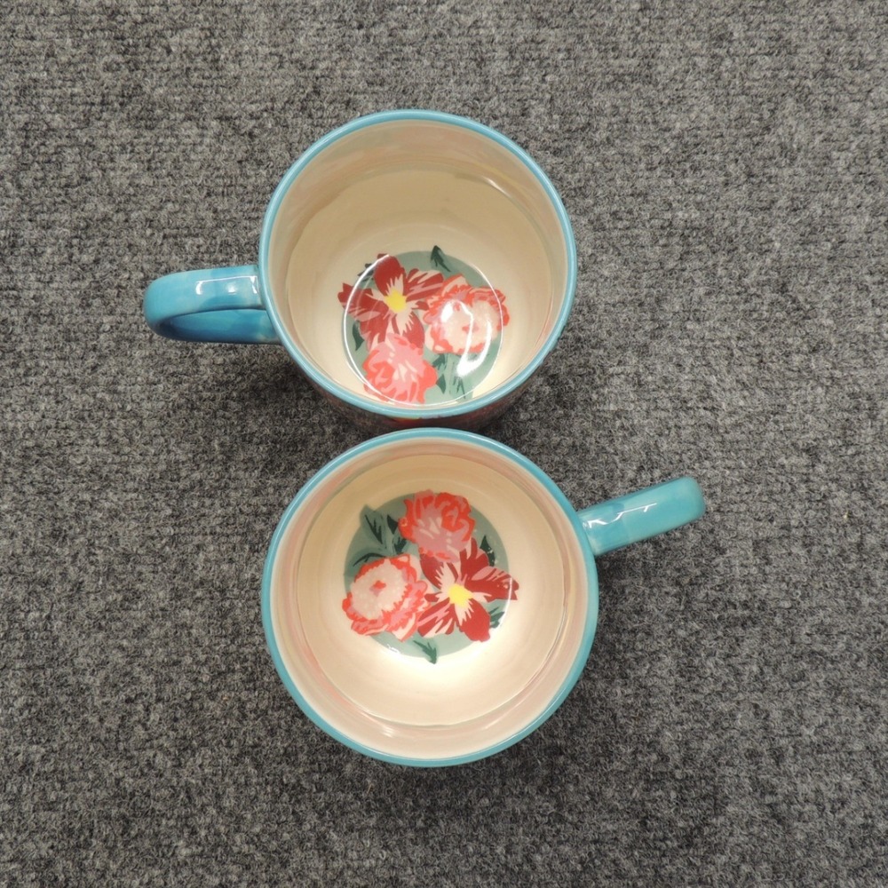 Anthropologie Jay McClellan Studio Sweet Ruby Mug Set 2 Black Lab Floral Dog Art - Picture 2 of 3
